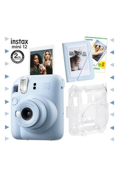 Instax Mini 12 Mavi Fotoğraf Makinesi-20'li Film-Mini Albüm ve Şeffaf Kılıf Seti ürün görseli 1