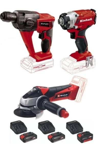 Einhell Te-Hd 18 Matkap Vidalama Te-Cı 18/1 Vidalama Te-Ag 18/115 Avuç Taşlama 2X2.5+4.0AH Akülü Set ürün görseli 1