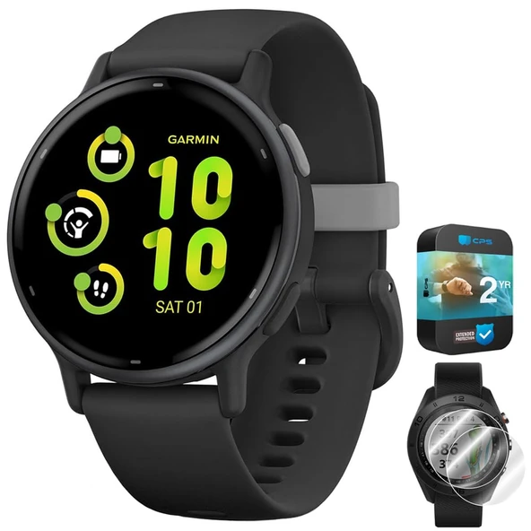 Garmin 010-02862-10aktif 5 Fitness Smartwatch, Black | Resmi ABD Ortak Modeli | Deco Essentials 2Pack Ekran Koruyucu ve 2 YR CPS Geliştirilmiş Koruma Paketi ürün görseli 1