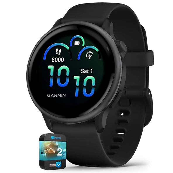 Garmin 010-02985-00 VIVOACTIVE 6 Health and Fitness GPS Smartwatch Black with Silikon Band Sche with 2 YR CPS Geliştirilmiş Koruma Paketi ürün görseli 1