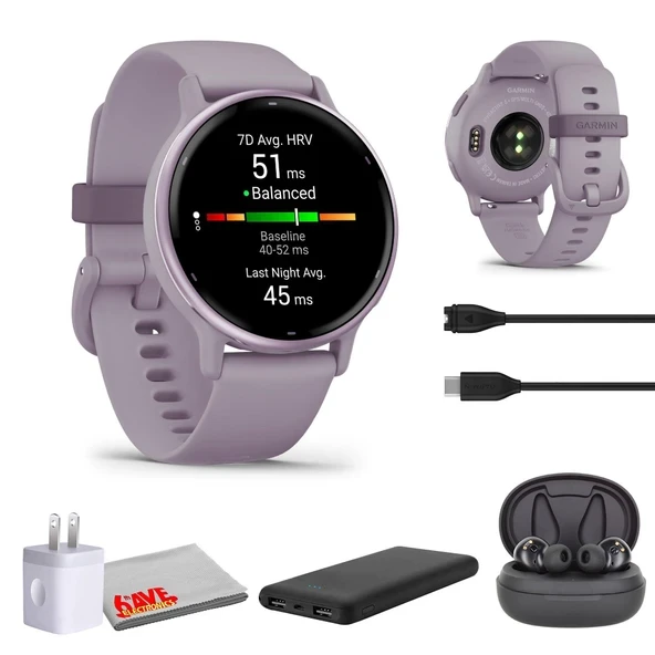 Garmin Vivoactive 5 Fitness Takip Cihazı Kadın ve Erkekler için Metalik Orkide Çerçeveli, Orkide Kılıflı ve Silikon Bantlı Akıllı Saat, 11 Gün Pil Ömrü... ürün görseli 1