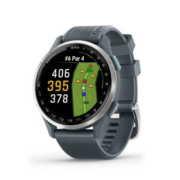 Garmin Approach® S44, Essential Golf GPS Smartwatch, AMOLED Ekran, On-, Özellikler, Gümüş Alüminyum Silikon Twilight Band ile Bezel ürün görseli 1
