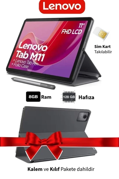 Simkartlı Tablet Donkunmatik 11inc FullHD IPS Ekran 8 Çekirdekli Tab M11 8Gb Ram 128Gb Hazfıza ürün görseli 1