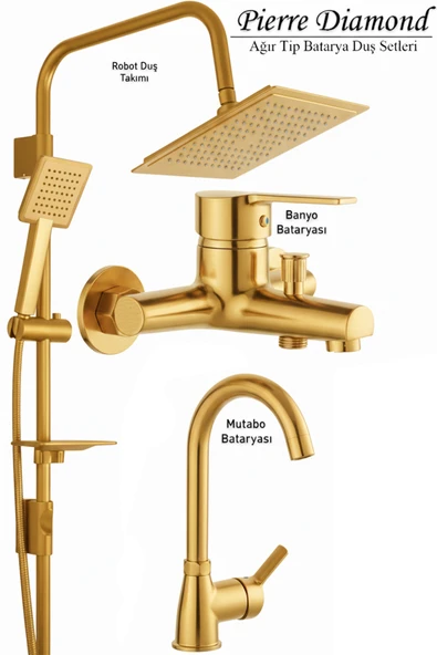 Lüks Banyo Lavabo Bataryası ve Robot Duş Takımı Gold Renk ürün görseli 1