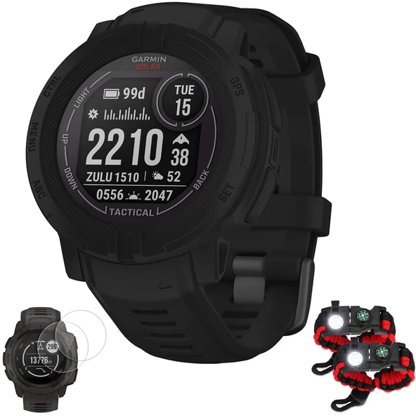 Garmin 010-02627-13 Instinct 2 Solar Smartwatch, Taktik Edition, Black Sche with Deco Essentials 2X Taktik Acil Durum Paracord Multi amaçlı Ayakkabı ve 2X Ekran Koruyucu ürün görseli 1