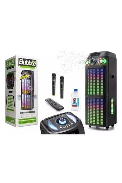 Subzero WR171 12"x2 100W 2 Kablosuz Mikrofonlu Kumandalı Baloncuk Çıkartan Rgb Bluetooth/usb/sd Müzik Kutusu ürün görseli 1