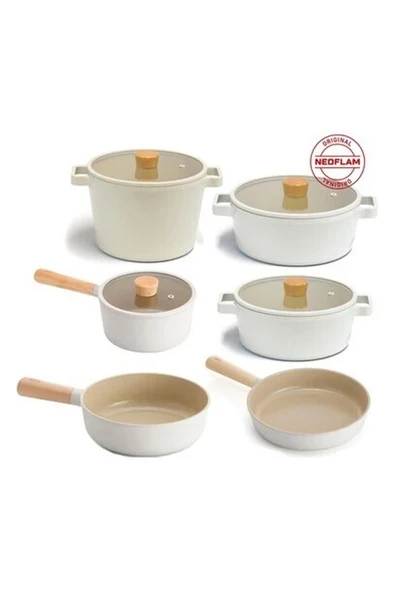 Neoflam Fika Alüminyum Döküm Cam Kapaklı 10 Parça Tencere & Tava Seti 18S22K22D24K24T26W ürün görseli 1