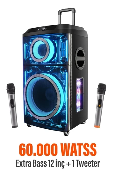 12\"+1 Tweeter/Equalizer Profosyonel Bluetooth Hoparlör 60000WATTS Speaker Çift Mikrofonlu Derin Bass ürün görseli 1