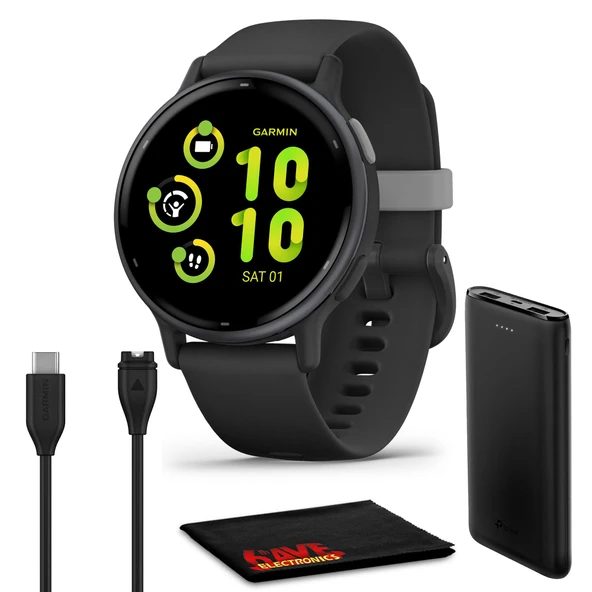 Garmin vivo 5, Sağlık ve Fitness GPS Slate for Men and Women with Slate alüminyum Bezel Black Case and Silikon Band, 1.2" AMOLED Touchscreen, 11 Days Battery Life (Bundle) ürün görseli 1