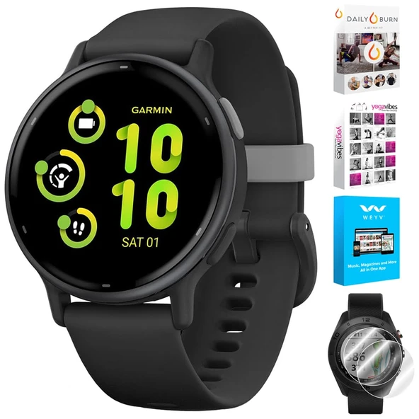 Garmin 010-02862-10aktif 5 Fitness Smartwatch, Black | Resmi ABD Ortak Modeli | Deco Essentials 2Pack Ekran Koruyucu ve Tech Smart USA Fitness & Wellness Suite ürün görseli 1
