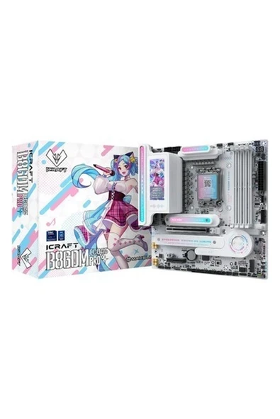 Maxsun Icraft B860M Cross Pro Wıfı LGA1851 Ddr5 8000MHZ M.2 HDMI Matx Intel Anakart Beyaz ürün görseli 1