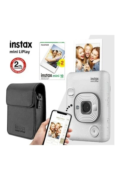 Instax Mini Liplay Hybrid Stone White Fotoğraf Makinesi Çantalı Hediye Seti 4 ürün görseli 1