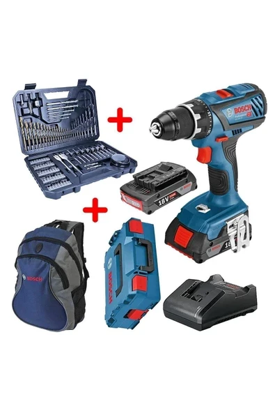 Bosch Gsr 18V-28 (2 x 2.0 Ah) Çift Akülü Vidalama + L-Boxx + Sırt Çantası + V-Line 103 Parça Uç Seti ürün görseli 1