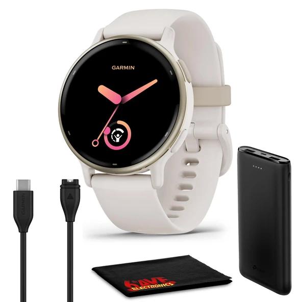 Garmin Vivoaktif 5 Sağlık ve Fitness GPS Krem Altın Alüminyum Bezel ile Erkekler ve Kadınlar için Smartwatch, Ivory Case Silikon Band, 1.2" AMOLED Touchscreen, 11 Days Battery Life (Bundle) ürün görseli 1