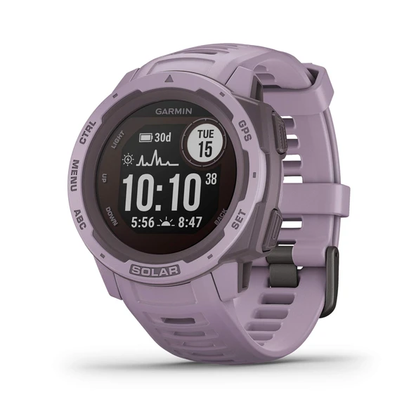 Garmin Instinct Solar, Solar-Powered Rugged Outdoor Smartwatch, built-in Sports Apps and Health Watch, Orchid Mor ürün görseli 1