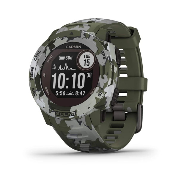 Garmin Instinct Solar, Solar-Powered Rugged Outdoor Smartwatch, built-in Sports Apps and Health Watch, Lichen Camo ürün görseli 1
