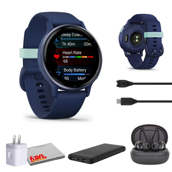Garmin Vivoactive 5, Health and Fitness GPS Kadınlar ve Erkekler için Smartwatch, Metallic Navy Bezel w/Navy Case ve Silikon Band, 11 Days Battery Life, 1.2" AMOLED Touch Ekran görüntüsü (Bundle) ürün görseli 1