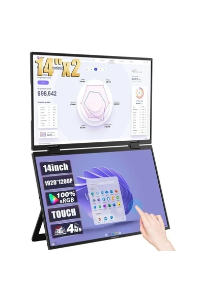 Zeuslap Z14W 14" 1920*1200@60Hz Full Hd Ads-Ips Panel Type-C 100% Srgb 300CD/M² Dokunmatik, Çift Ekran Taşınabilir Monitör (ZL-Z14W) ürün görseli 1