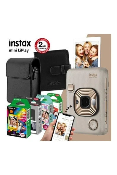 Fujifilm Instax Mini Liplay Hybrid Beige Gold Fotoğraf Makinesi Mega Hediye Seti ürün görseli 1
