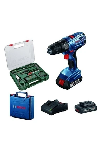 Bosch Gsb 180'LI Darbeli Şarjlı Matkap Vidalama Çift Batarya ve Bosch 17 Parça El Aleti Seti Hediye ürün görseli 1