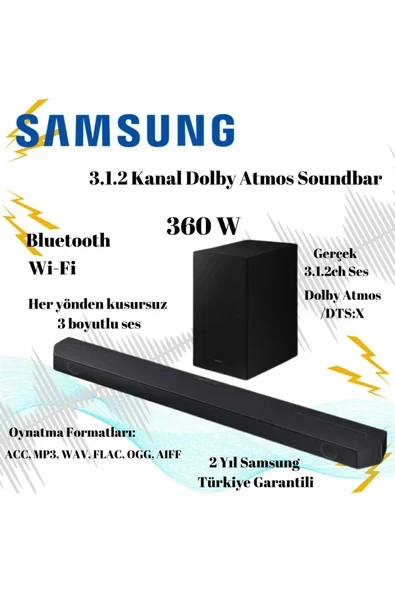 Hw-q600c Soundbar Ev Sinema Sistemi 3.1.2 Kanal,bluetooth,hdmı-siyah ürün görseli 1