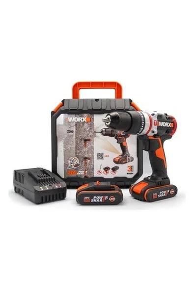 Worx WX354 20 Volt/2.0 Ah Li-Ion Çift Akülü Kömürsüz Darbeli Şarjlı Matkap ürün görseli 1