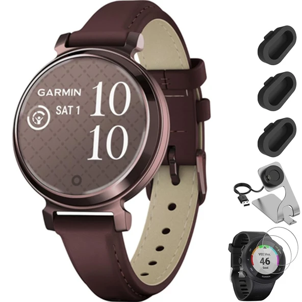 Garmin Lily 2 Classic Dark Bronze with Mulberry Deri Band Smartwatch Sche with Şarj Dock for Venu 3 + Silikon Toz Kapak (3-Pack) + Tempered Glass Ekran Koruyucu (2-Pack) ürün görseli 1