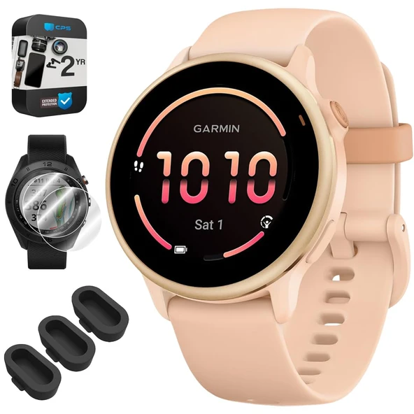 Garmin 010-02985-03 VIVOACTIVE 6 Health & Fitness GPS Smartwatch, 2 YR CPS Geliştirilmiş Koruma Paketi, Silikon Toz Kapakları ve 2X Ekran Koruyucu ürün görseli 1