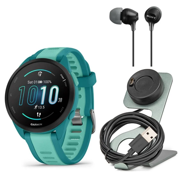 Garmin Forerunner 165 Music GPS Smartwatch (Turquoise-Aqua) Sche with Focus Camera Şarj Stand Smartwatches and in-Ear Earbud Buzzs (Black) (3 Madde) ürün görseli 1