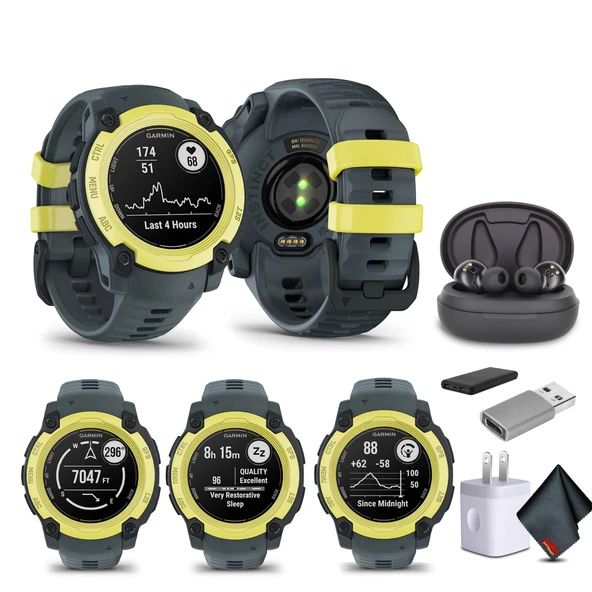 Garmin Instinct E 40mm, Açık GPS Smartwatch, 7/24 Sağlık İzleme, 14 Günlük Battery Life, Electric Lime/Twilight (010-02932-01) with Earbuds Sche ürün görseli 1