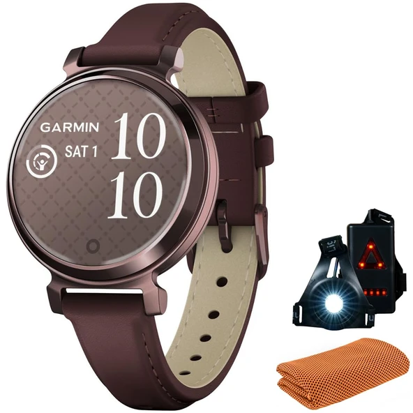 Garmin 010-02208-03 Lily 2 Classic Dark Bronze with Mulberry Deri Band Smartwatch | Resmi ABD Ortak Modeli | Spor Havlusu + Deco Essentials Commuter Front & Arka Güvenlik Işık ürün görseli 1