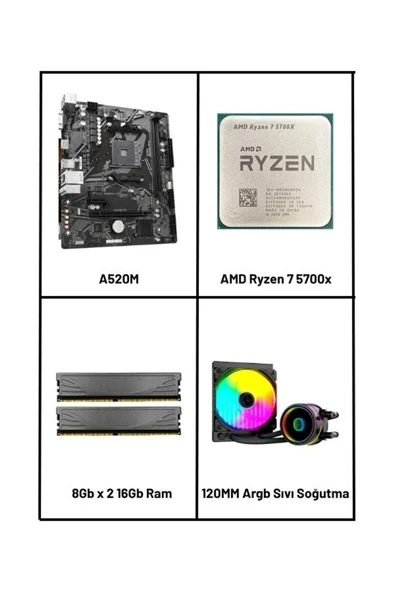A520 Anakart | Ryzen 7 5700x İşlemci | 16Gb DDR4 Ram | 120MM Argb Fanlı Sıvı Soğutma Bundle Set ürün görseli 1