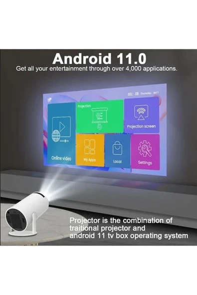 Yüksek çözünürlüklü, taşınabilir 4K projektör, 150 ANSI, çift WiFi ve Bluetooth özellikli ürün görseli 1