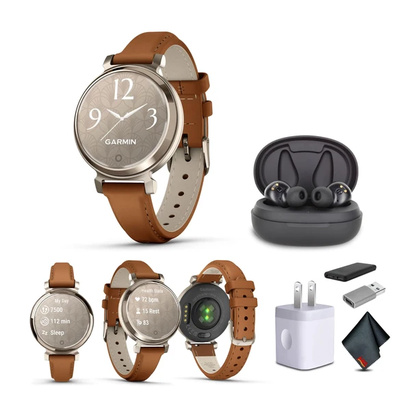 Garmin Lily 2 Classic Small ve Şık Smartwatch Up to 5 Days Battery Life Hidden Display Patterned Lens Cream Gold with Tan (010-02) Fitness Smart Watch Sche for Women for Women ürün görseli 1
