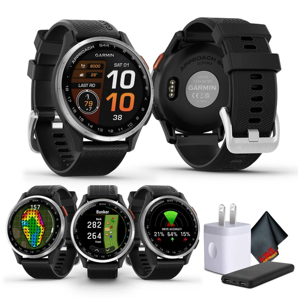 Garmin Approach S44 Essential Golf Watch with GPS, AMOLED Ekran, On-, Özellikler, Spor ve Fitness Smartwatch, Gümüş Alüminyum Bezel with Black Silikon Band Sche ürün görseli 1