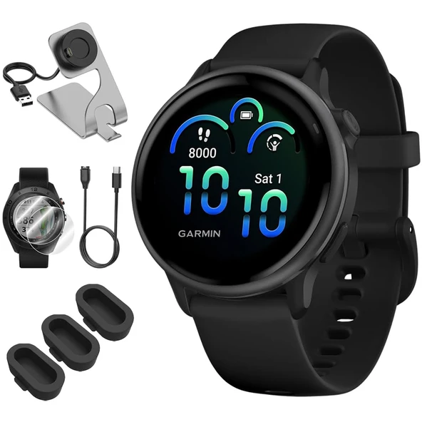 Garmin 010-02985-00 VIVOACTIVE 6 Health & Fitness GPS Smartwatch, Deco Essentials Şarj Dock ile Siyah, USB Type C Şarj Cihazı, Silikon Dust Covers & 2X Ekran Koruyucu ürün görseli 1