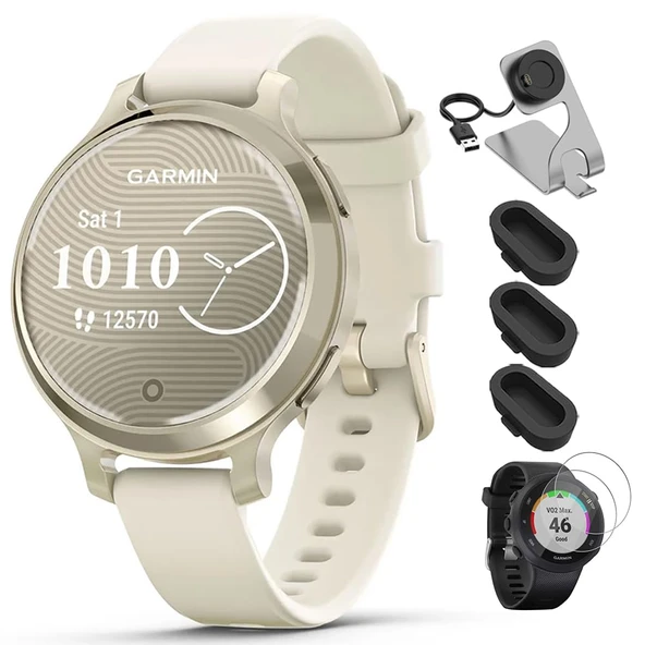Garmin 010-02891-00 Lily 2 Active Akıllı Saat Ay Gold, Kemik Silikon Kayışlı, Dekoratif Aksesuarlar Şarj İstasyonu, 3'lü Silikon Toz Kapağı ve 2'li Temperli Cam Ekran Koruyucu ile birlikte. ürün görseli 1