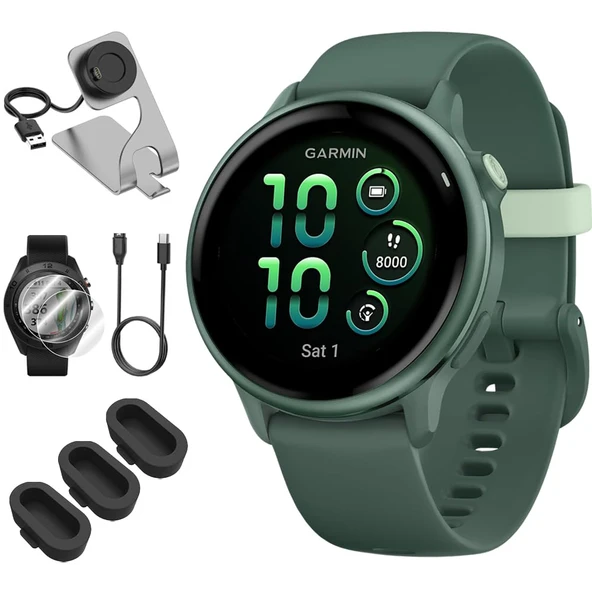 Garmin 010-02985-02 VIVOACTIVE 6 Health & Fitness GPS Smartwatch, Jasper Green with Silikon Band Sche with Şarj Dock, USB Type C Şarj, Silikon Dust Covers & 2Pack Ekran Koruyucu ürün görseli 1