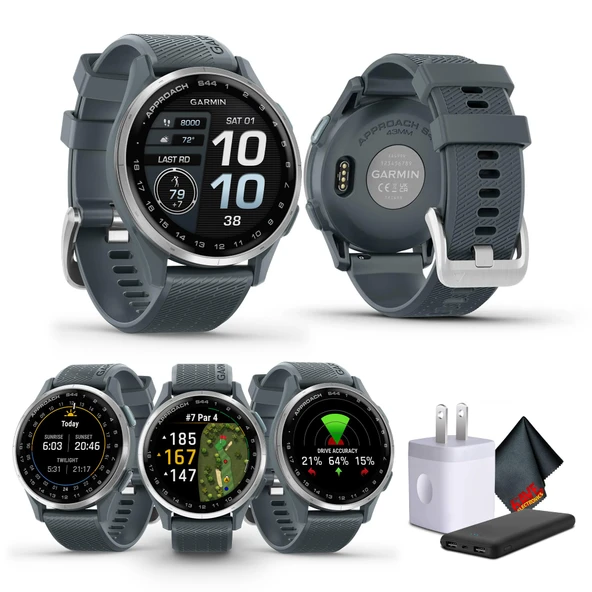 Garmin Approach S44 Essential Golf Watch with GPS, AMOLED Ekran, On-, Özellikler, Spor ve Fitness Smartwatch, Gümüş Alüminyum Bezel with Twilight Silikon Band Sche ürün görseli 1