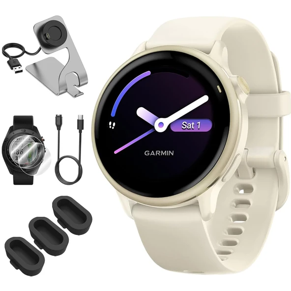 Garmin 010-02985-01 VIVOACTIVE 6 Health & Fitness GPS Smartwatch, Silikon Bantı ile Deco Essentials Şarj Dock, USB Type C Şarj, Silikon Dust Covers & 2Pack Ekran Koruyucu ürün görseli 1