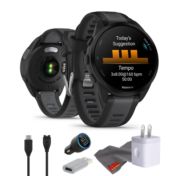 Garmin Forerunner 165 Music GPS Smartwatch, Fitness Tracker Erkekler ve Kadınlar için Akıllı İzleme Aksesuarlar - Black/Slate Gray ürün görseli 1