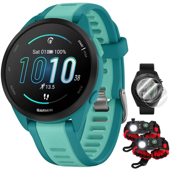 Garmin 010-02863-32 Forerunner 165 Music Smart Sport Watch, Turquoise + Aqua | Resmi ABD Ortak Modeli | Sche with Deco Essentials 2X Taktik Paracord Wear and 2X Ekran Koruyucu ürün görseli 1
