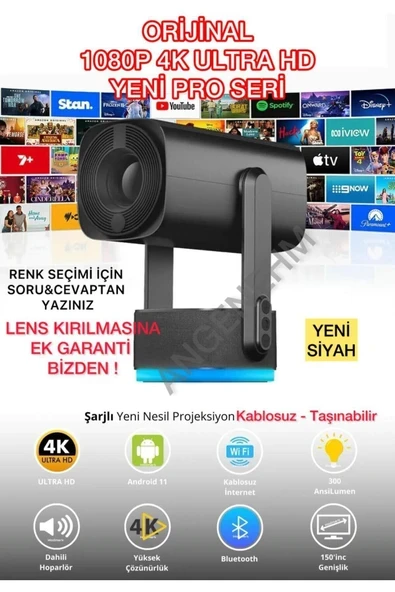 Kablosuz 1080P 4K Ultra HD Şarjlı Projektör, Android WiFi Bluetooth, Sinema Deneyimi ürün görseli 1