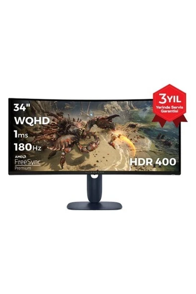 Dell Alienware AW3425DWM 34 3440X1440 Wqhd 180Hz 1ms HDMI Dp Freesync Premium Hdr 400 Curved Gaming Monitör ürün görseli 1