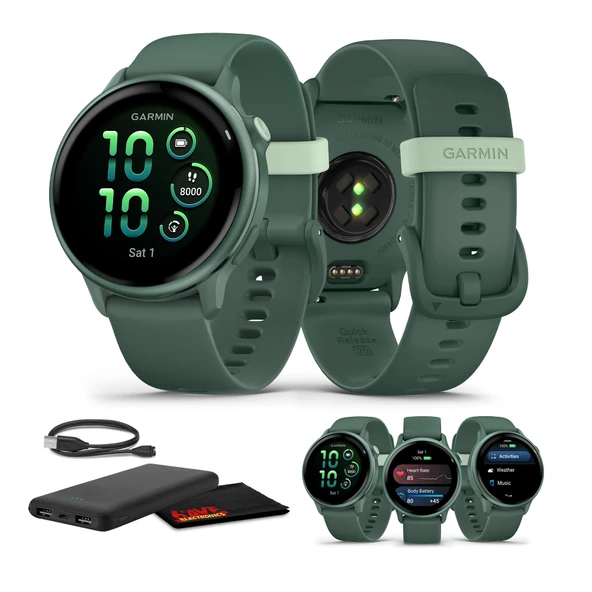 Garmin Vivoaktif 6 Fitness GPS Smartwatch AMOLED Display Metallic Jasper Green with Green Band, 11-Day Battery, 80+ Sports Modes, Activity Track Smart Features, Music, Contactless Payments Sche ürün görseli 1