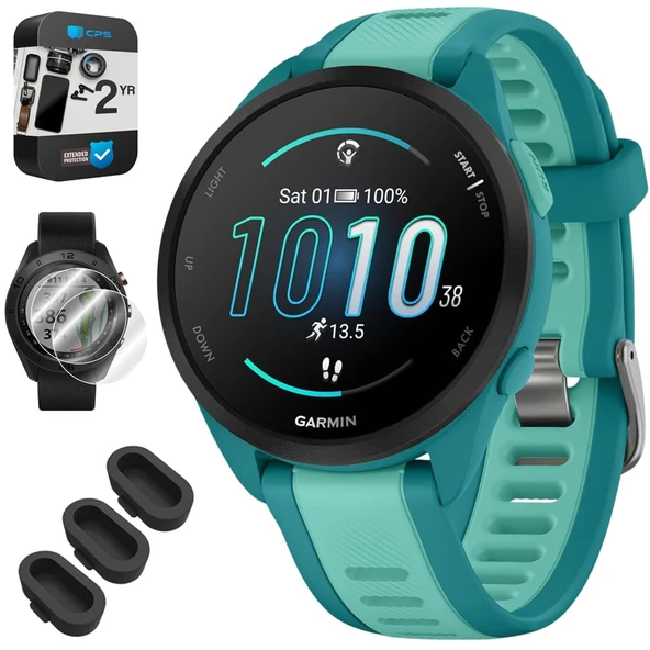 Garmin 010-02863-32 Forerunner 165 Music Smart Sport Watch, Turquoise + Aqua Sche with Silikon Dust Cover 3 Pack, 2X 1.2 inç Ekran Koruyucu ve 2 YR CPS Geliştirilmiş Koruma Paketi ürün görseli 1