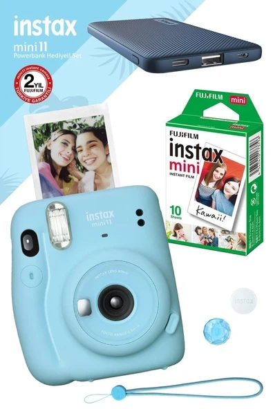 Fujifilm Instax Mini 11 Mavi Fotoğraf Makinesi 10'lu Film ve Mavi Powerbank ürün görseli 1