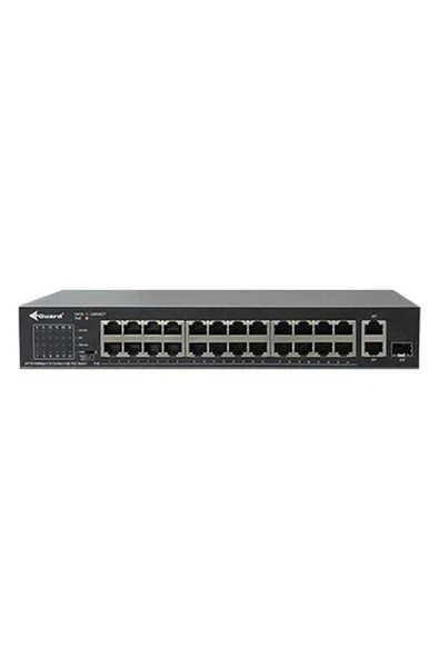 Vguard VG-SW1024P-225 24 Port 10/100MBPS RJ45 + 1 Port 10/100MBPS RJ45 + 1 Port 10/100/1000MBPS Combo 225W Poe Yönetilemez Switch ürün görseli 1