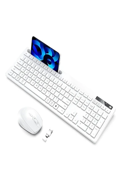 Vivefox Kablosuz Klavye ve Mouse - Telefon Tutuculu USB Type-C - Beyaz ürün görseli 1