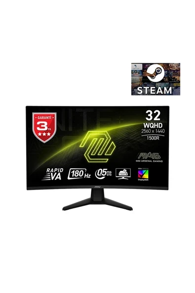 MSI 31.5" MAG 32CQ6F 2560x1440 (WQHD) 16:9 CURVE 1500R RAPID VA 180HZ 0.5MS (GTG) ADAPTIVE-SYNC GAMING MONITOR ürün görseli 1
